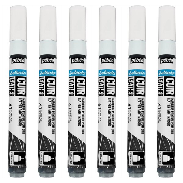 Marqueur Acrylique Setacolor Spécial Cuir Mat Satiné Extra Fine Blanc Pur x 6 PÉBÉO