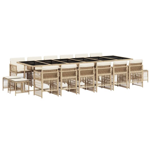 vidaXL Ensemble à manger de jardin et coussins 17 Pièces beige