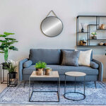 Miroir noir rond en acier avec sangle en cuir synthétique Ø 38 cm