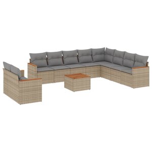 vidaXL Salon de jardin et coussins 11 Pièces mélange beige résine tressée