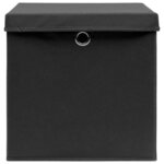 vidaXL Boîtes de rangement avec couvercle 4 Pièces Noir 32x32x32 cm Tissu