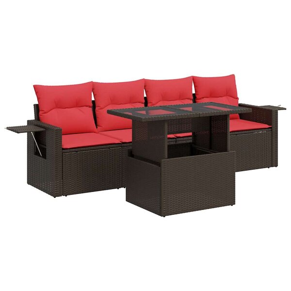 vidaXL Salon de jardin 5 Pièces avec coussins marron résine tressée acacia