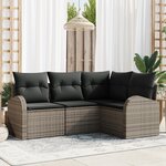 Ensemble de canapé de jardin 4 pièces vidaXL avec coussins gris en rotin poly