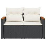 vidaXL Canapé de jardin avec coussins 2 places noir résine tressée