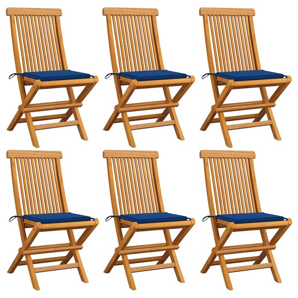 vidaXL Chaises de jardin et coussins bleu royal lot de 6 Bois de teck