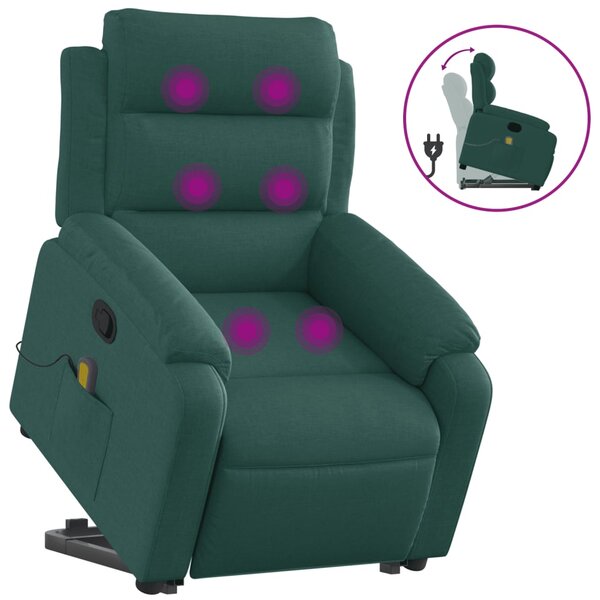 vidaXL Fauteuil inclinable de massage Vert foncé Tissu