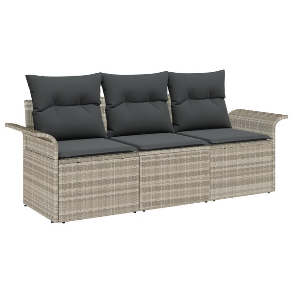 vidaXL Ensemble de canapés de jardin 3 pièces avec coussins en rattan poly gris clair