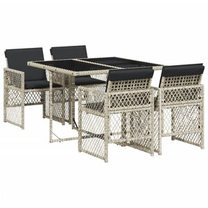 vidaXL Ensemble à manger de jardin et coussins 5 Pièces gris clair rotin