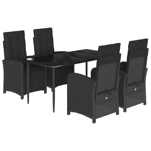vidaXL Ensemble à manger de jardin coussins 5Pièces Noir Résine tressée
