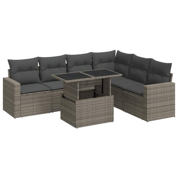vidaXL Salon de jardin avec coussins 7 Pièces gris résine tressée