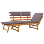 vidaXL Chaise longue avec coussin 2-en-1 190 cm Bois solide d'acacia