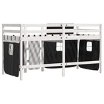 vidaXL Lit mezzanine enfants et rideaux blanc/noir 90x190cm pin massif