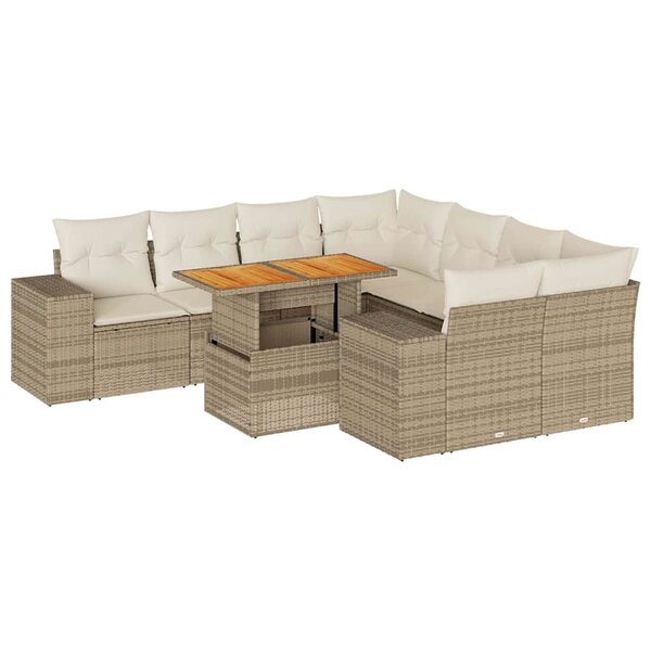vidaXL Salon de jardin avec coussins 9 Pièces beige résine tressée
