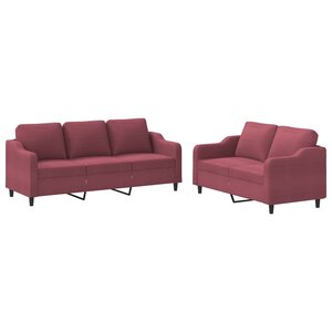 vidaXL Ensemble de canapés 2 Pièces avec coussins Rouge bordeaux Tissu