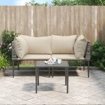 vidaXL Salon de jardin 3 Pièces avec coussins Gris Résine tressée
