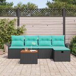 vidaXL Ensemble de canapé de jardin avec coussin 6 Pièces Noir Poly rotin