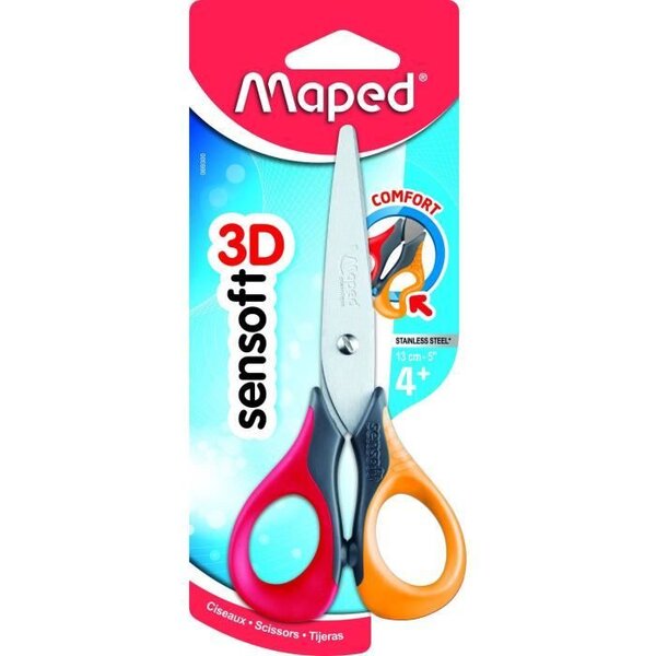MAPED - Ciseaux SENSOFT 13 cm, anneaux souples, coloris unique ROUGE, en blister- E-COMMERCE