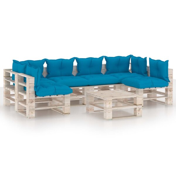 vidaXL Salon de jardin palette 7 Pièces avec coussins bois de pin