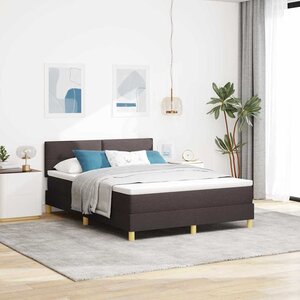 vidaXL Lit à ressorts avec matelas Marron foncé 140 x 190 cm tissu
