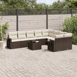 vidaXL Salon de jardin 10 Pièces avec coussins marron résine tressée