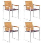 vidaXL Chaises de jardin 4 Pièces avec coussins Bois de teck massif