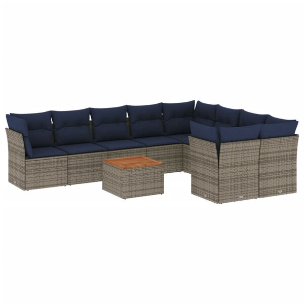 vidaXL Salon de jardin 10 Pièces avec coussins gris résine tressée