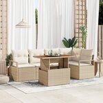 Ensemble de canapé de jardin 6 pièces avec coussins beige en poly rotin
