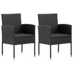 vidaXL Chaises de jardin avec coussins noir lot de 2 résine tressée
