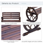 Banc de jardin 3 places style rustique chic accoudoirs roues charette bois sapin traité carbonisation