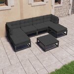 vidaXL Salon de jardin 7 Pièces avec coussins noir bois de pin massif