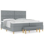 vidaXL Lit box spring avec matelas et banc gris clair 200x200 cm tissu
