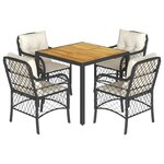 vidaXL Ensemble à manger de jardin coussins 5Pièces Noir Résine tressée