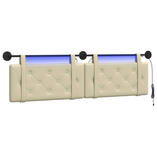 vidaXL Tête de lit suspendue Avec lumière LED Crème Simili cuir