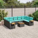 vidaXL Salon de jardin 10 Pièces avec coussins noir résine tressée