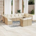 vidaXL Salon de jardin avec coussins 12 Pièces beige résine tressée