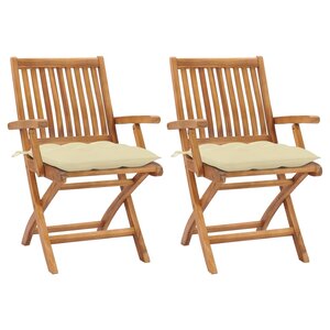 vidaXL Chaises de jardin lot de 2 et coussins blanc crème Teck massif