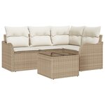 Ensemble de canapé de jardin de 5 pièces avec coussins en poly rotin marron