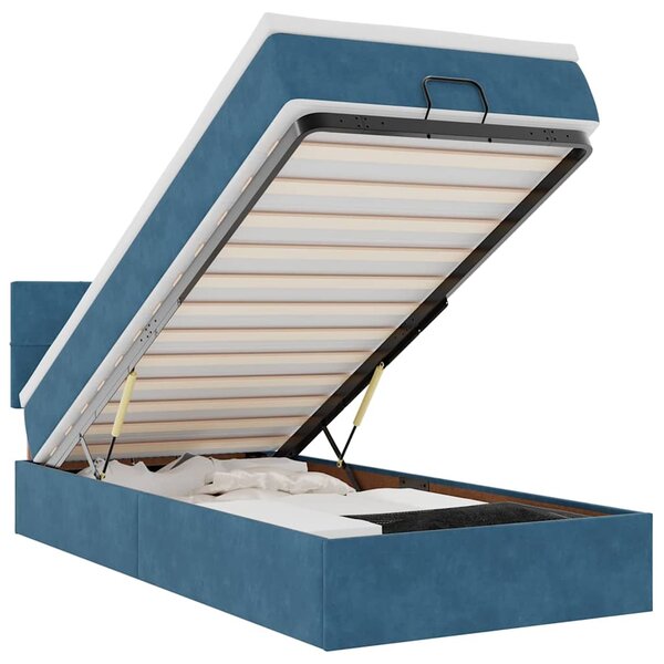 vidaXL Cadre de lit ottoman avec matelas bleu foncé 100x200 cm velours