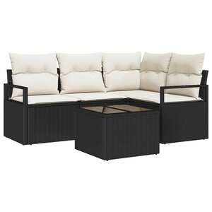 vidaXL Ensemble de canapé de jardin avec coussin 5 Pièces Marron  Crème