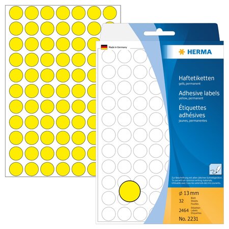 Paquet de 2464 étiquettes multi-usage, diamètre: 13 mm, jaune herma