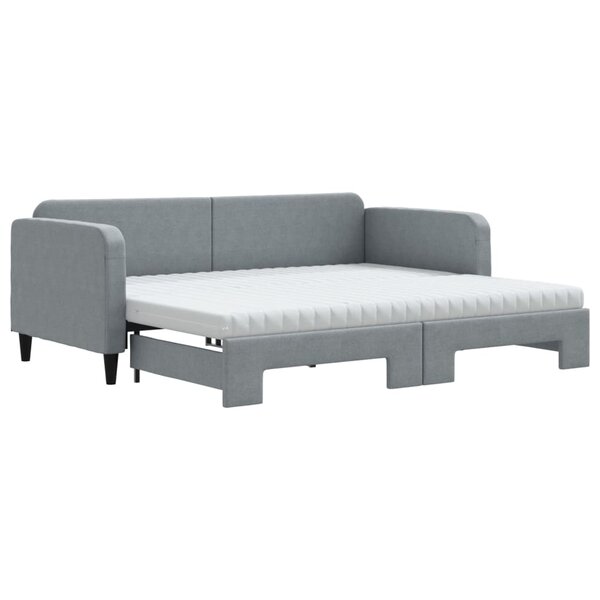 vidaXL Lit de jour avec gigogne et matelas gris clair 90x190 cm tissu