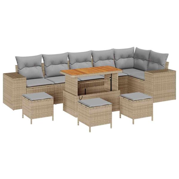 vidaXL Ensemble de canapé de jardin 10 Pièces Beige polyrotin
