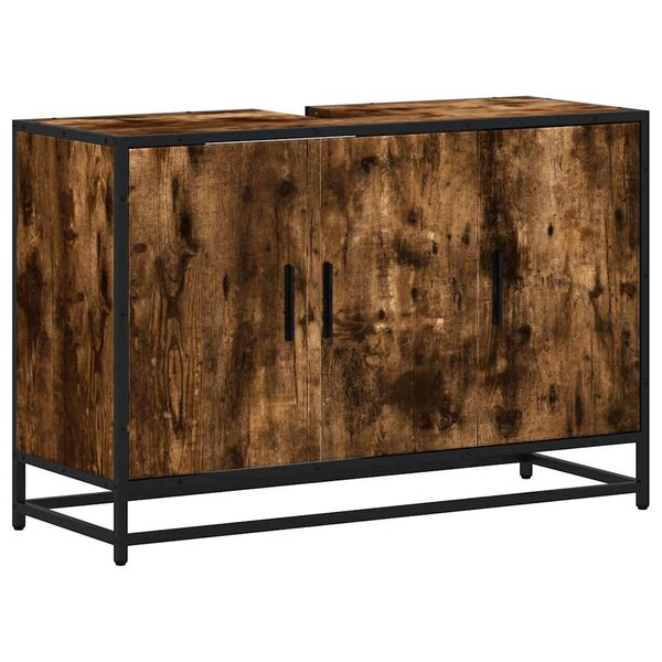 vidaXL Armoire de lavabo de salle de bain chêne fumé 90x33x60 cm