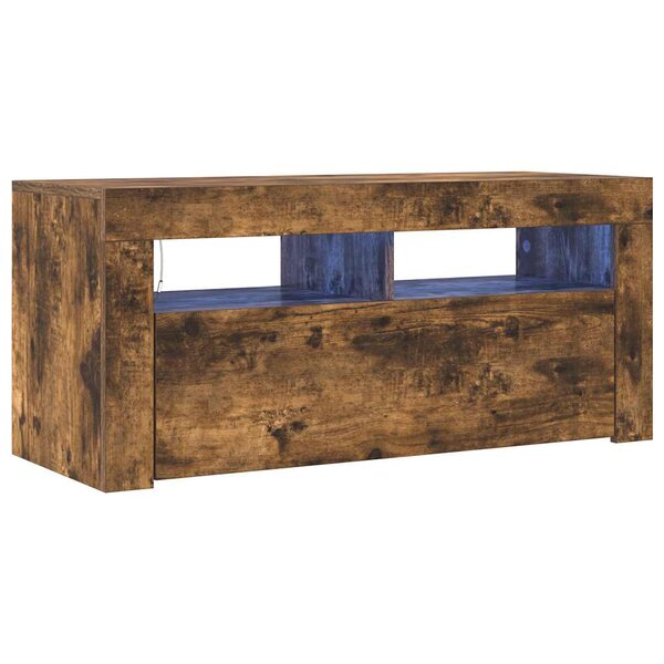 vidaXL Meuble TV avec lumières LED Chêne fumé 90x35x40 cm
