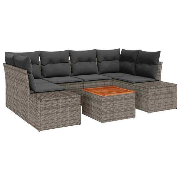 vidaXL Ensemble de canapé de jardin avec coussin 7 Pièces Gris Poly rotin