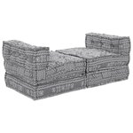 Sofa poof modulable convertible 4 places en tissu gris clair
