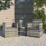 vidaXL Salon de jardin avec coussins 3 Pièces résine tressée gris