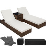 Tectake Bain de soleil duo 5 positions avec 2 sets de housses + housse de protection - marron