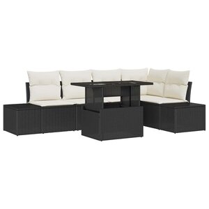 vidaXL Ensemble de canapé de jardin avec coussin 6 Pièces Noir Poly rotin