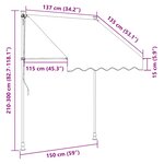 vidaXL Auvent rétractable crème 150x150 m tissu et acier